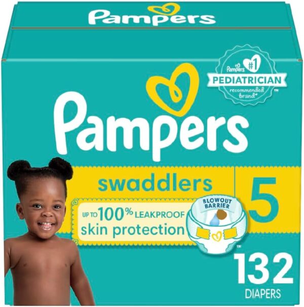 Pampers Swaddlers Diapers - Size 5, One Month Supply (132 Count), Ultra Soft Disposable Baby Diapers