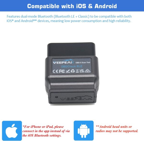 Veepeak OBDCheck BLE Bluetooth OBD II Scanner Auto Diagnostic Scan Tool for iOS & Android, Bluetooth 4.0 Car Check Engine Light Code Reader - Image 4