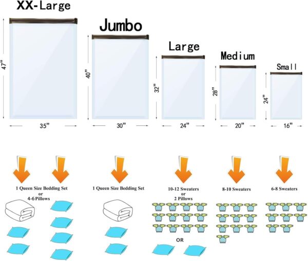 24 Pack Vacuum Storage Bags with Electric Pump, (5 Jumbo, 5 Large, 5 Medium, 5 Small, 4 Roll Up Bags) Space Saver Bag for Clothes, Mattress, Blanket, Duvets, Pillows, Comforters,Travel - Image 4