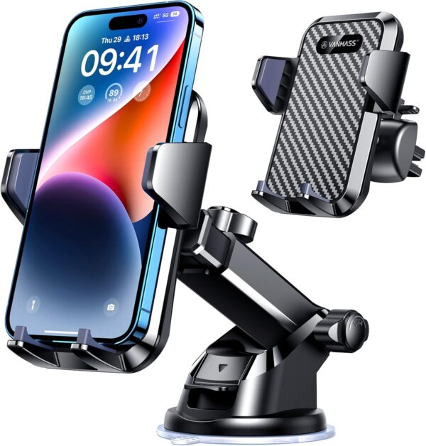 VANMASS 【85+LBS Strongest Suction & Military-Grade 2025 Ultimate Car Phone Mount【Patent & Safety Certs】 Cell Phone Holder Truck Stand for Dashboard Windshield Vent for iPhone 16 15 Pro Max 14 Samsung