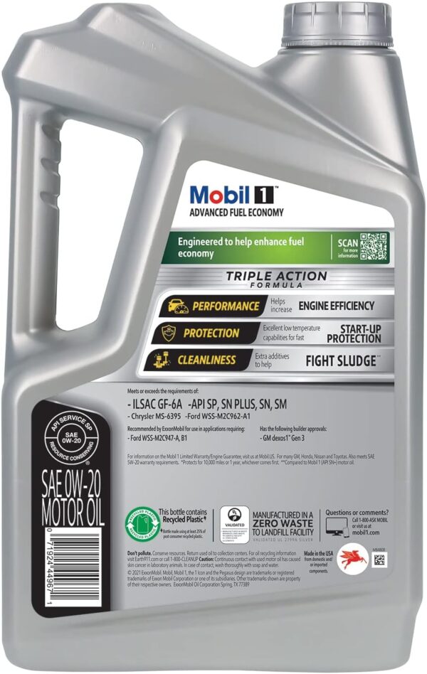 Mobil 1 Advanced Fuel Economy Full Synthetic Motor Oil 0W-20, 5 Quart - Image 3