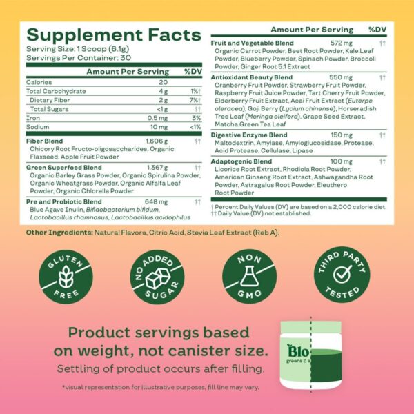 Bloom Nutrition Superfood Greens Powder, Digestive Enzymes with Probiotics and Prebiotics, Gut Health, Bloating Relief for Women, Chlorella, Juice Mix w/Beet Root Powder, 30 SVG, Orange Passionfruit  Health & Household - Image 5