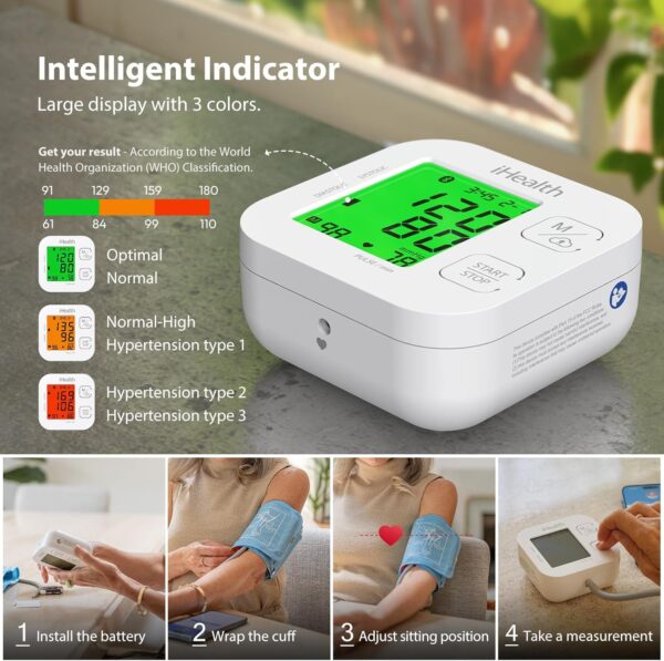 iHealth Track Smart Upper Arm Blood Pressure Monitor with Wide Range Cuff That fits Standard to Large Adult Arms, Bluetooth Compatible for iOS & Android Devices  Health & Household - Image 3