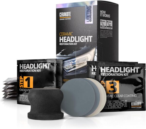 CERAKOTE® Ceramic Headlight Restoration Kit – Guaranteed To Last As Long As You Own Your Vehicle – Brings Headlights Back to Like New Condition - No Power Tools Required - 10 Wipe Kit - Image 3