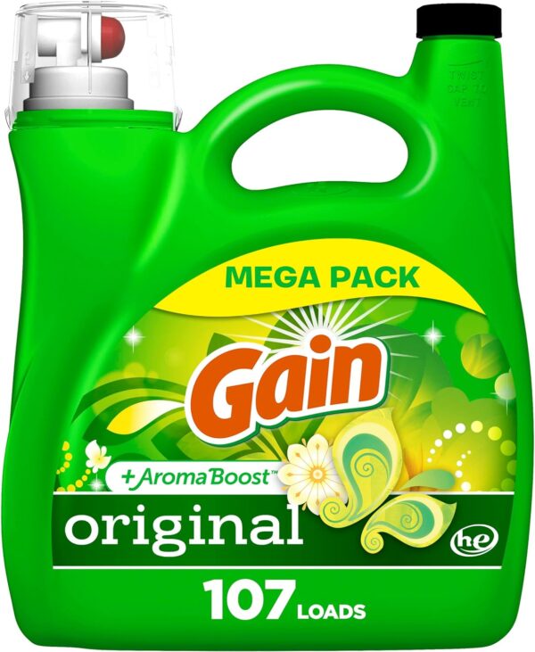 Gain + Aroma Boost Laundry Detergent Liquid, Original Scent, 107 Loads, 154 fl oz, HE Compatible Laundry Soap with Febreze and Oxi, Gain Laundry Detergent, Liquid Laundry Detergent