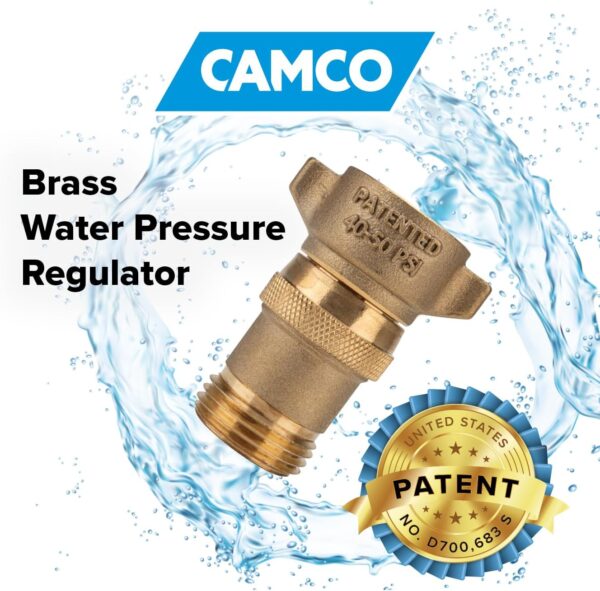 Camco Brass Marine/RV Water Pressure Regulator – Protects RV Kitchen Small Appliances, Plumbing & Hoses – Reduces RV Water Pressure to Safe & Consistent 40-50 PSI – Drinking Water Safe (40055) - Image 3