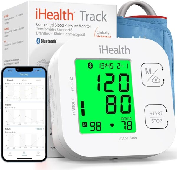 iHealth Track Smart Upper Arm Blood Pressure Monitor with Wide Range Cuff That fits Standard to Large Adult Arms, Bluetooth Compatible for iOS & Android Devices  Health & Household