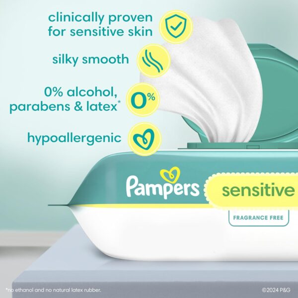 ampers Sensitive Baby Wipes, Water Based, Hypoallergenic and Unscented, 84 count, 4 Refill Packs - Image 2