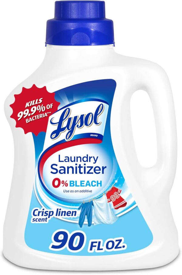 Lysol Disinfectant Laundry Sanitizer & Scent Booster, Laundry Detergent Additive, Color Safe Bleach Alternative, Laundry Odor Eliminator, Kills Bacteria & Viruses, Crisp Linen Scent, 90 Fl Oz