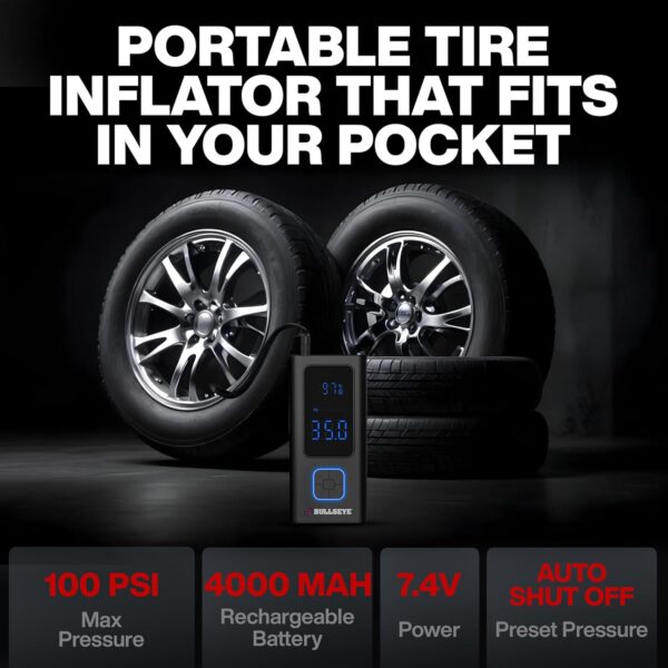 POCKET AIR PRO Small Tire Inflator Portable Air Compressor with Pressure Gauge Inflates in 2 Min, Cordless 4000MAH Air Compressor Portable Car Tire Air Pump Works with Inflatables, Balls (100 PSI) - Image 3
