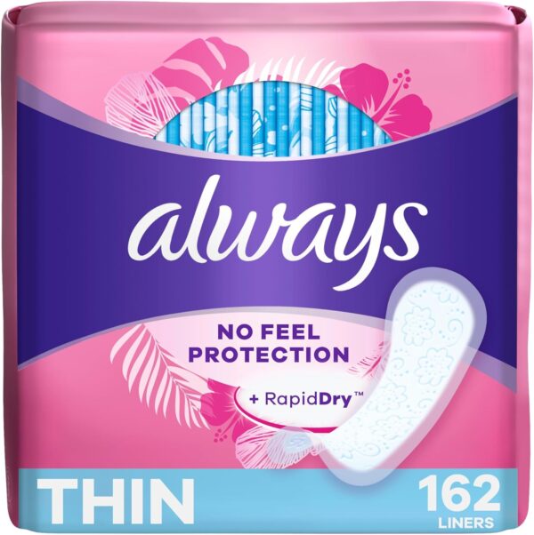 Always Thin Daily Panty Liners for Women, Light Absorbency, Unscented, 162 Count (Packaging May Vary) - Image 8