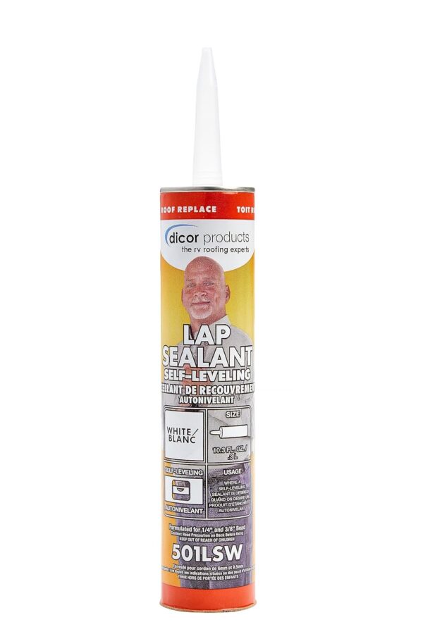 Dicor 501LSW-1 HAPS-Free Self-Leveling Lap Sealant for horizontal surfaces - 10.3 Oz, White, Secure, Ideal for RV Roofing, Maintenance, Repair, Appliance Application