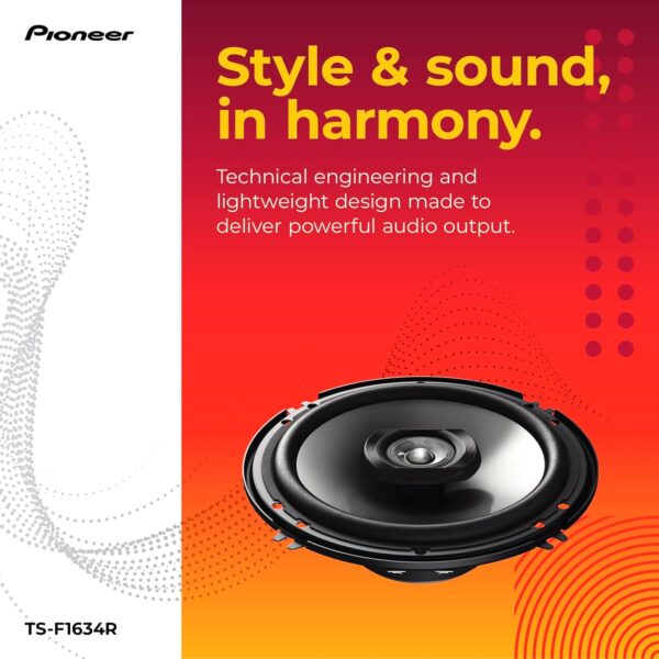 Pioneer TS-F1634R 2-Way Coaxial Car Audio Speakers Full Range 6.5" Round Speakers 200W Max Enhanced Bass Response Easy Installation Black Car Speakers - Image 4