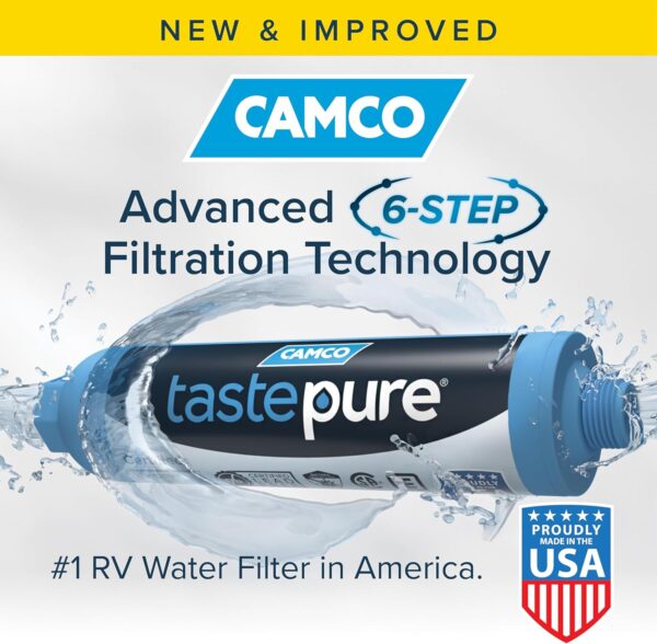 Camco TastePURE RV Water Filter - New & Advanced RV Inline Water Filter with Flexible Hose Protector - GAC & KDF Water Filter - Made in USA - Camping Essentials for Fresh Drinking Water (40043) - Image 3