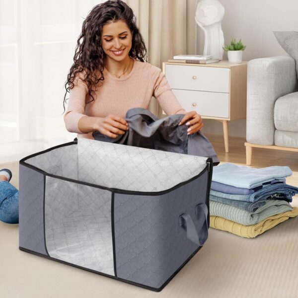 Fab totes 6 Pack Clothes Storage, Foldable Thick Fabric Blanket Storage Bags, Storage Containers for Organizing Bedroom, Closet, Clothing, Comforter, Organization and Storage with Handle,Grey - Image 4