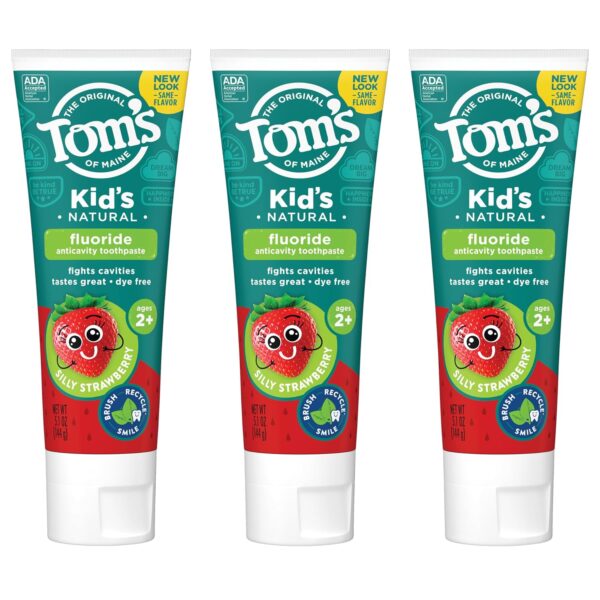 Tom's of Maine ADA Approved Fluoride Children's Toothpaste, Natural Toothpaste, Dye Free, No Artificial Preservatives, Silly Strawberry, 5.1 oz. 3-Pack