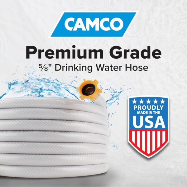 Camco TastePURE 50-Ft Water Hose - RV Drinking Water Hose Contains No Lead, No BPA & No Phthalate - Features Diamond-Hatch Reinforced PVC Design - 5/8” Inside Diameter, Made in the USA (22793) - Image 3