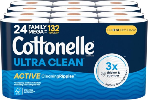 Cottonelle Ultra Clean Toilet Paper with Active CleaningRipples Texture, Strong Bath Tissue