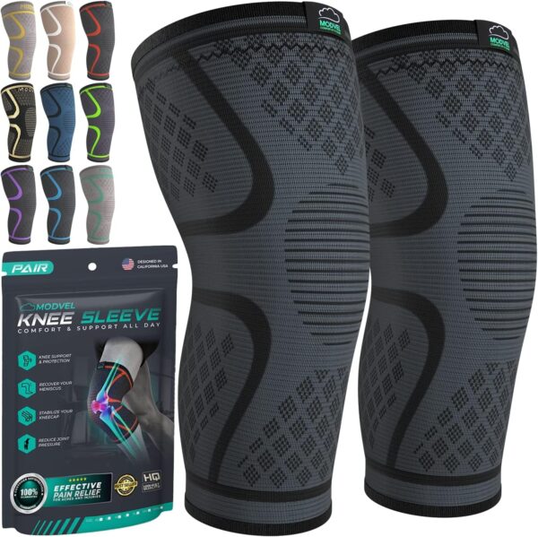 Modvel Compression Knee Brace for Women & Men - 2 Pack Knee Brace for Women Running Knee Pain, Knee Support Compression Sleeve, Workout Sports Knee Braces for Meniscus Tear ACL & Arthritis Pain Relief  Health & Household