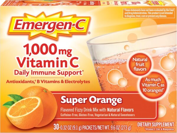 Emergen-C 1000mg Vitamin C Powder for Daily Immune Support Caffeine Free Vitamin C Supplements with Zinc and Manganese, B Vitamins and Electrolytes, Super Orange Flavor - 30 Count  Health & Household - Image 8