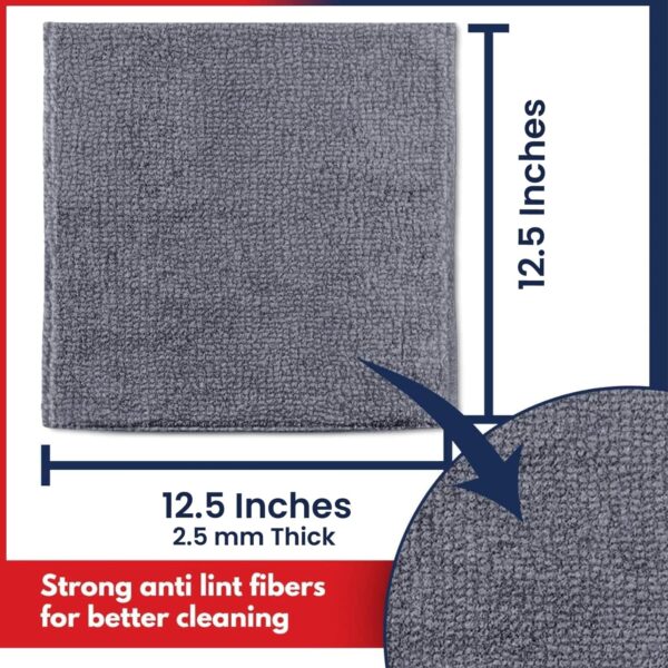 Microfiber Cleaning Cloth Grey - 12 Pcs (12.5"x12.5") - High Performance - 1200 Washes, Ultra Absorbent Microfiber Towel Weave Grime & Liquid for Streak-Free Mirror Shine - Car Washing Cloth - Image 4