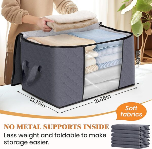 Fab totes 6 Pack Clothes Storage, Foldable Thick Fabric Blanket Storage Bags, Storage Containers for Organizing Bedroom, Closet, Clothing, Comforter, Organization and Storage with Handle,Grey - Image 3