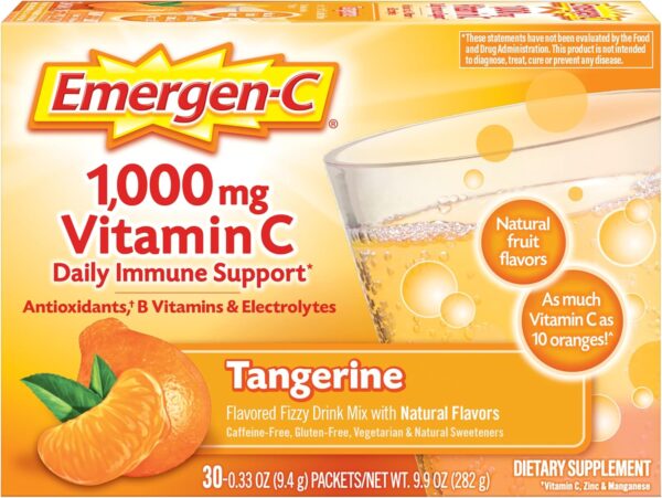 Emergen-C 1000mg Vitamin C Powder for Daily Immune Support Caffeine Free Vitamin C Supplements with Zinc and Manganese, B Vitamins and Electrolytes, Super Orange Flavor - 30 Count  Health & Household - Image 23