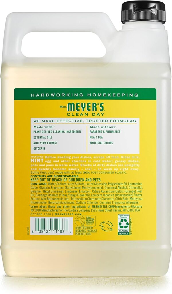 MRS. MEYER'S CLEAN DAY Liquid Dish Soap Refill, Biodegradable Formula, Honeysuckle, 48 fl. oz - Image 3