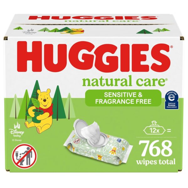 Huggies Natural Care Sensitive Baby Wipes, Unscented, Hypoallergenic 64 count Pack of 12