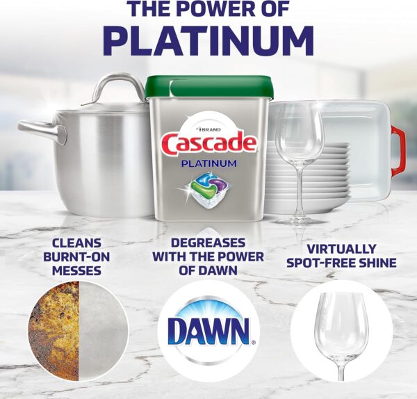 Cascade Platinum Dishwasher Pods, Dishwasher Detergent, Actionpacs, Fresh, 62 Count - Image 3