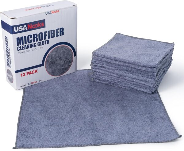 Microfiber Cleaning Cloth Grey - 12 Pcs (12.5"x12.5") - High Performance - 1200 Washes, Ultra Absorbent Microfiber Towel Weave Grime & Liquid for Streak-Free Mirror Shine - Car Washing Cloth - Image 3